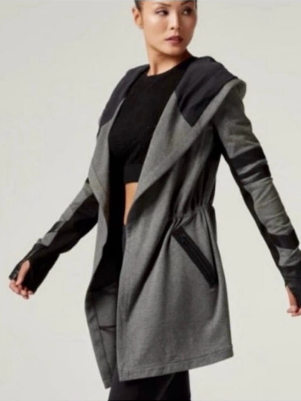 Maitri Stretch Wrap Traveler Jacket with Silk Lined Hood and Vegan Leather